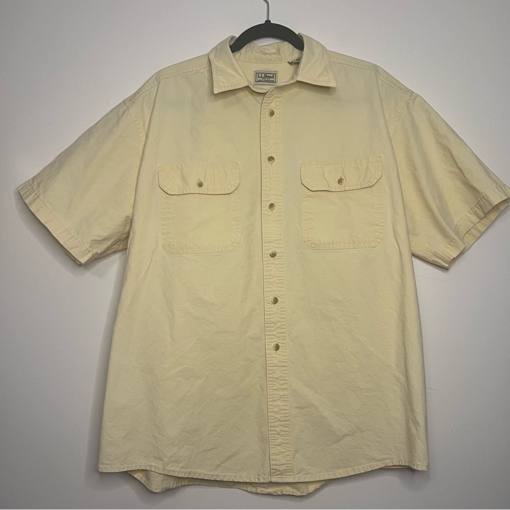 L.L. Bean Men’s Large Short Sleeve Button-Up Utility Shirt‎ Yellow 100% Cotton